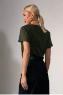Basic t-shirt με v λαιμόκοψη χακί
