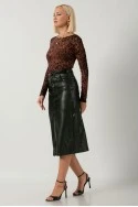 Leather μίντι φούστα με ζώνη μαύρο