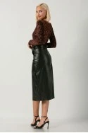 Leather μίντι φούστα με ζώνη μαύρο