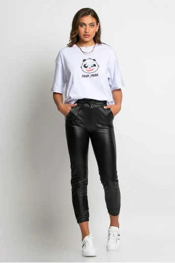 Παντελόνι jogger δερματίνη μαύρο