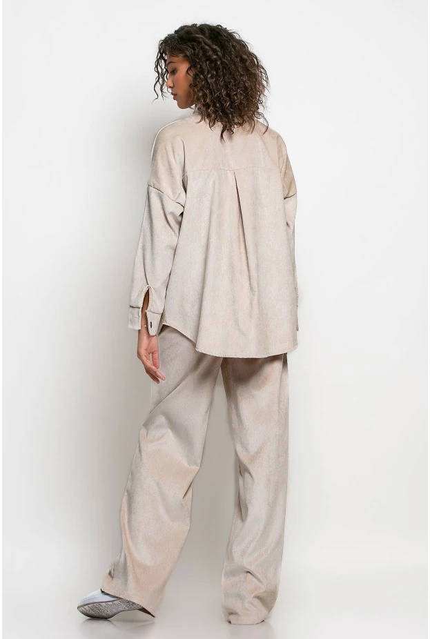 Σετ παντελόνι και oversized πουκαμίσα κοτλέ μπεζ