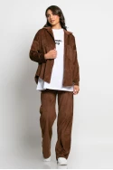 Σετ παντελόνι και oversized πουκαμίσα κοτλέ σοκολά