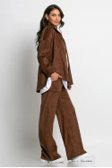 Σετ παντελόνι και oversized πουκαμίσα κοτλέ σοκολά