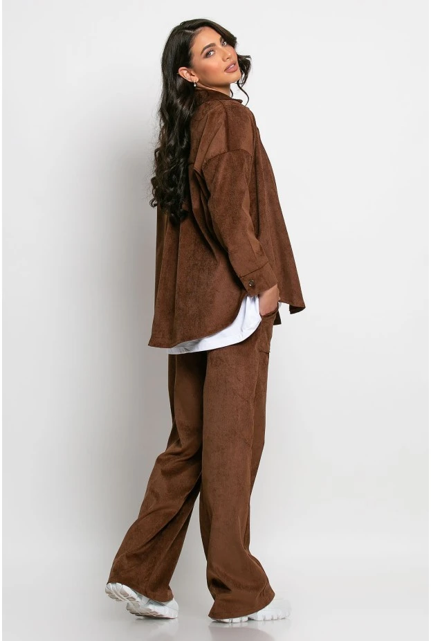 Σετ παντελόνι και oversized πουκαμίσα κοτλέ σοκολά