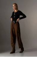 Σουέντ baggy παντελόνι με ζώνη καφέ