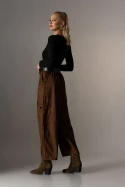 Σουέντ baggy παντελόνι με ζώνη καφέ