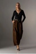 Σουέντ baggy παντελόνι με ζώνη καφέ