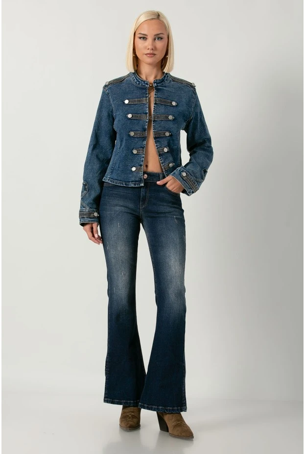 Jean flare fit με άνοιγμα στο τελείωμα μπλε σκούρο