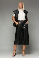 Leather ζιπ κιλότ με ζώνη μαύρο