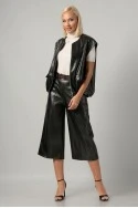 Leather ζιπ κιλότ με ζώνη μαύρο