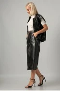 Leather ζιπ κιλότ με ζώνη μαύρο