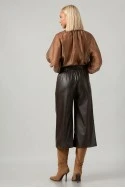 Leather ζιπ κιλότ με ζώνη καφέ