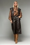 Leather ζιπ κιλότ με ζώνη καφέ