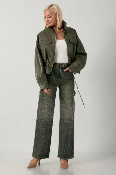 Jean straight leg με στρας dirty blue
