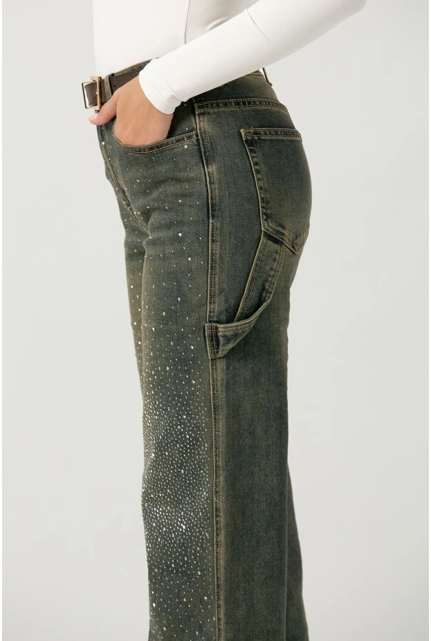 Jean straight leg με στρας dirty blue
