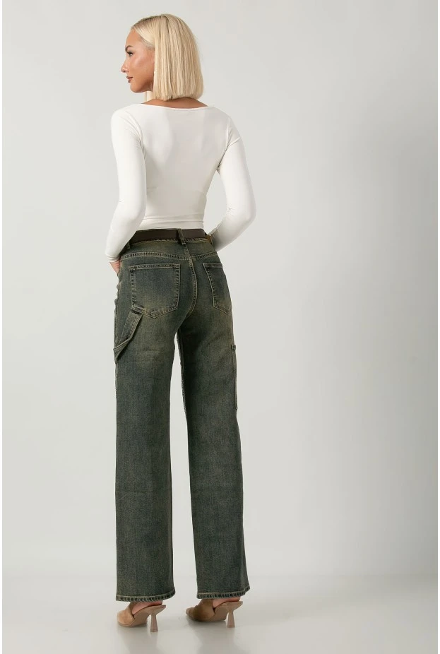 Jean straight leg με στρας dirty blue