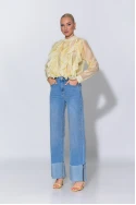 Jean straight leg με στρας και ρεβέρ μπλε