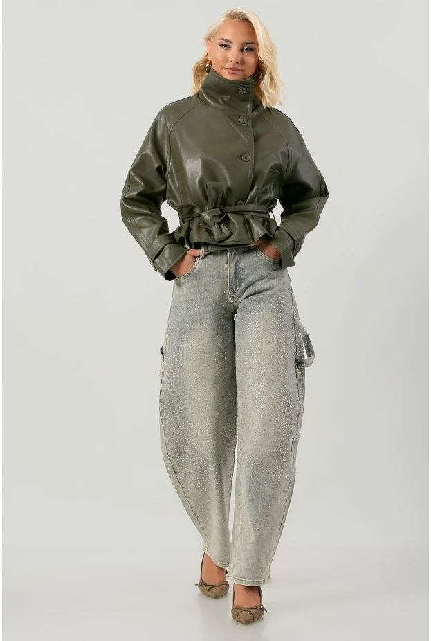 Jean balloon fit με στρας μπλε ανοιχτό