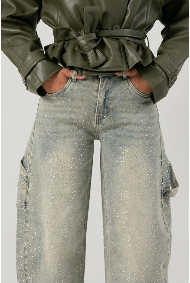 Jean balloon fit με στρας μπλε ανοιχτό