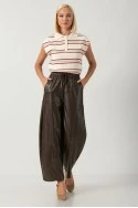 Παντελόνι leather balloon με λάστιχο στη μέση καφέ