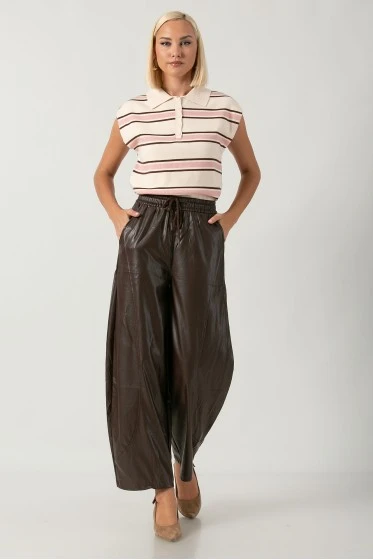 Παντελόνι leather balloon με λάστιχο στη μέση μαύρο