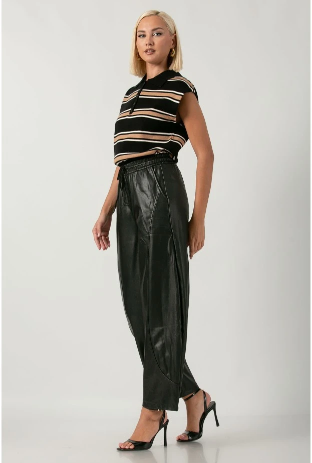 Παντελόνι leather balloon με λάστιχο στη μέση μαύρο