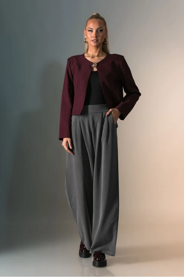 Παντελόνα με λαστιχο και πιέτες γκρι