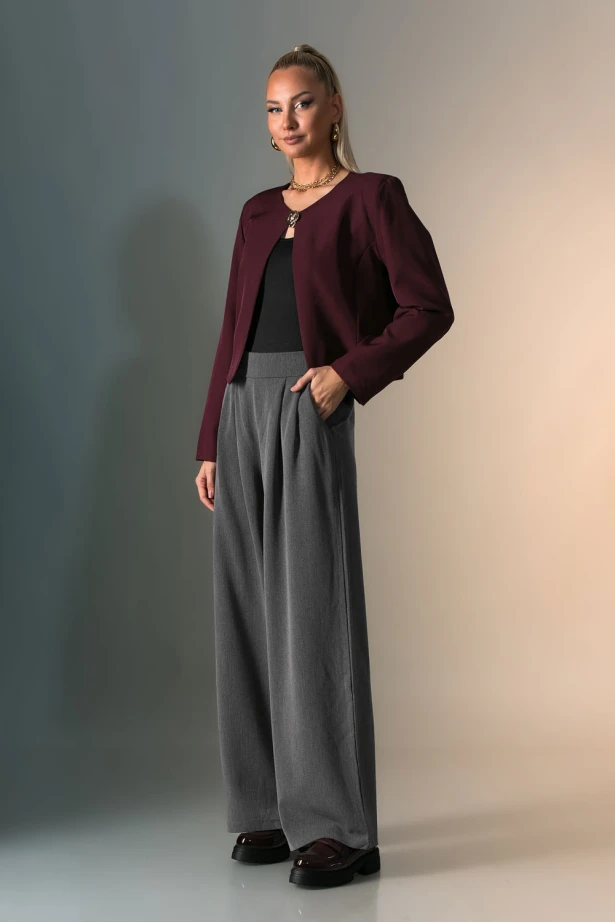 Παντελόνα με λαστιχο και πιέτες γκρι