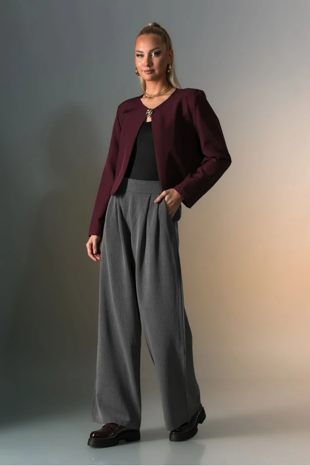 Παντελόνα με λαστιχο και πιέτες γκρι