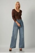 Jean wide leg με ραφές μπλε
