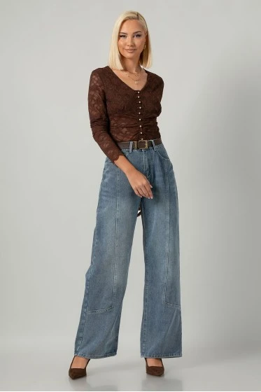 Jean wide leg με ραφές μπλε