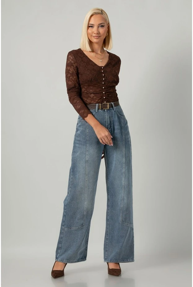 Jean wide leg με ραφές μπλε