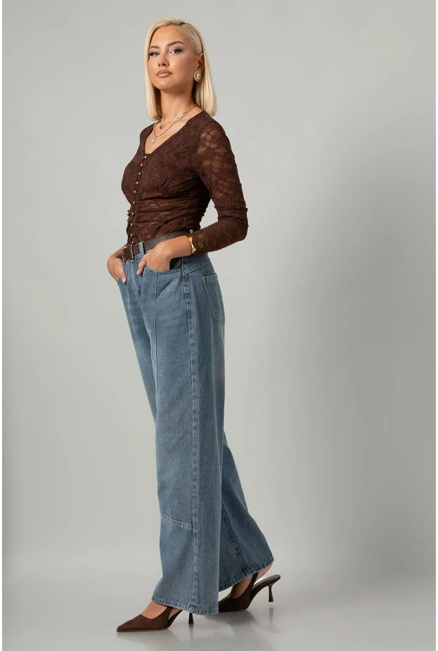 Jean wide leg με ραφές μπλε