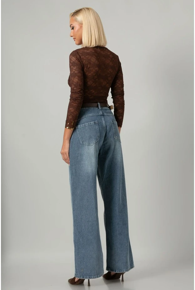 Jean wide leg με ραφές μπλε