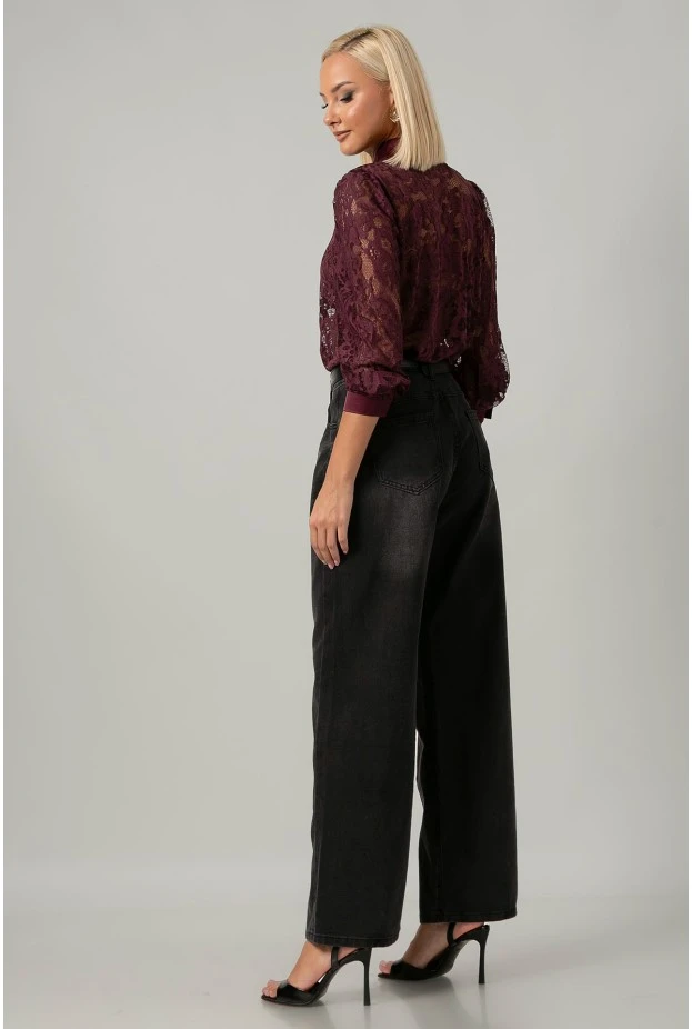 Jean wide leg με ραφές μαύρο