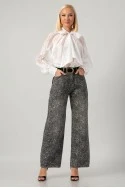Jean wide leg με κεντητά λουλούδια ανθρακί