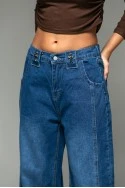 Jean wide leg με διακοσμητικούς σταυρούς και λάστιχο στη μέση μπλε