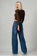 Jean wide leg με διακοσμητικούς σταυρούς και λάστιχο στη μέση μπλε