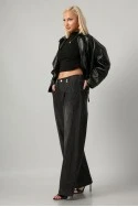 Jean wide leg με διακοσμητικούς σταυρούς και λάστιχο στη μέση μαύρο