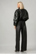 Jean wide leg με διακοσμητικούς σταυρούς και λάστιχο στη μέση μαύρο