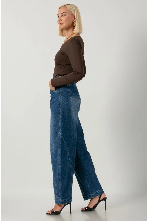 Jean balloon fit με διακοσμητικές τσέπες μπλε