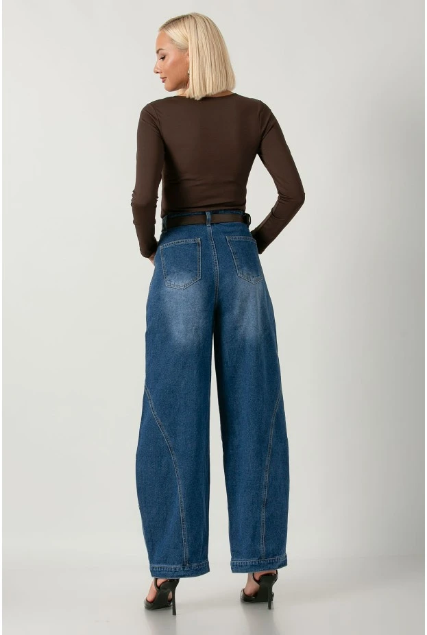 Jean balloon fit με διακοσμητικές τσέπες μπλε