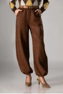 Παντελόνι σουέντ baggy με ζώνη κορδέλα καφέ