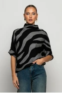 Πλεκτή μπλούζα με τρουακάρ μανίκια zebra γκρι