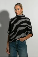 Πλεκτή μπλούζα με τρουακάρ μανίκια zebra γκρι