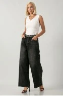 Jean wide leg με ζώνη μαύρο