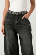 Jean wide leg με ζώνη μαύρο