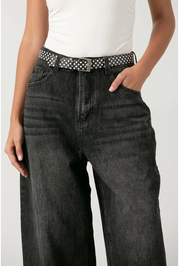 Jean wide leg με ζώνη μαύρο