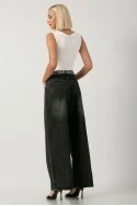 Jean wide leg με ζώνη μαύρο