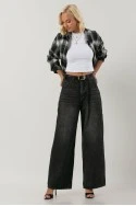 Jean wide leg με ζώνη μαύρο